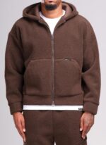 Sherpa Zip Hoodie Brown