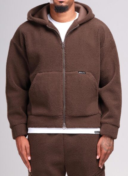 Sherpa Zip Hoodie Brown