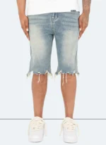 Vintage Raw Hem Denim Shorts Blue